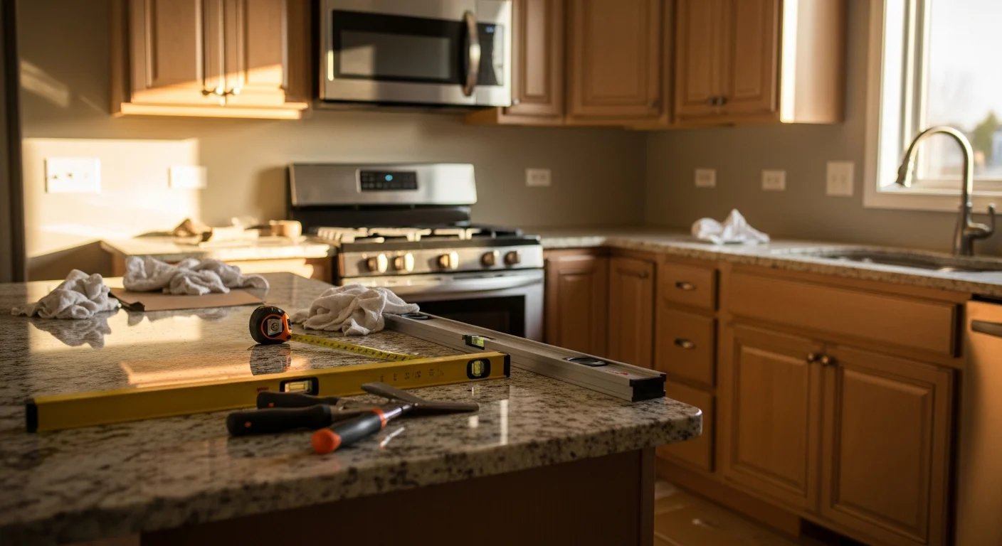 Modern kitchen with custom cabinetry and countertops